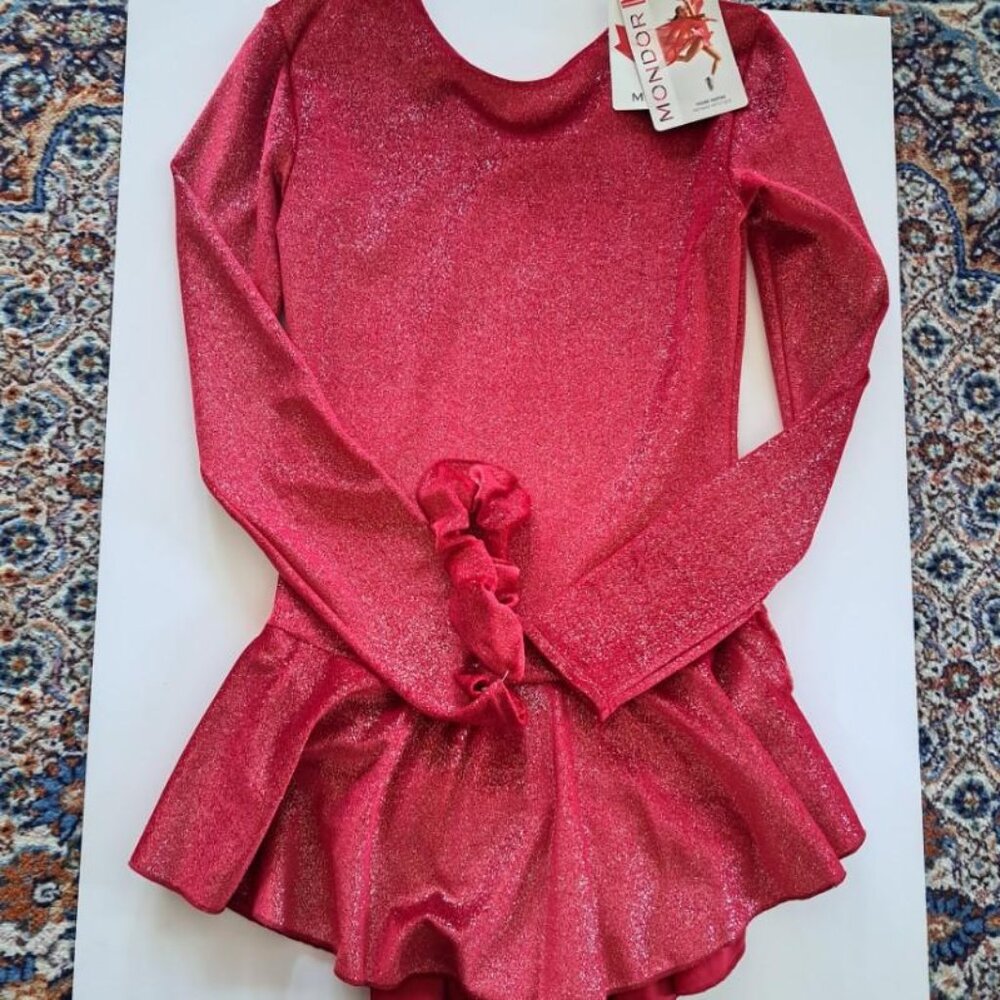 Mondor 2711 RED silver show competition figure skating dress Adult L sleeves NWT